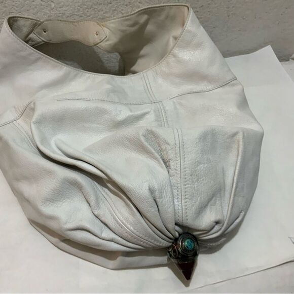 JIMMY CHOO HOBO SHOULDER BAG-LARGE-WHITE LEATHER BOTTOM JEWELED ACCENT UNIQUE - Picture 12 of 16